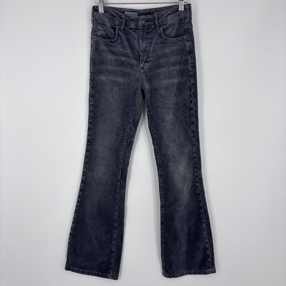 Pilcro Flare Leg Corduroy Pants Women 25 Gray Mid Rise Stretch‎ Boho Retro 70s